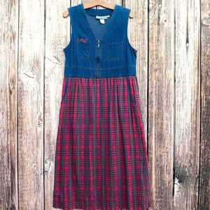 Vintage Plaid and Denim Dress
